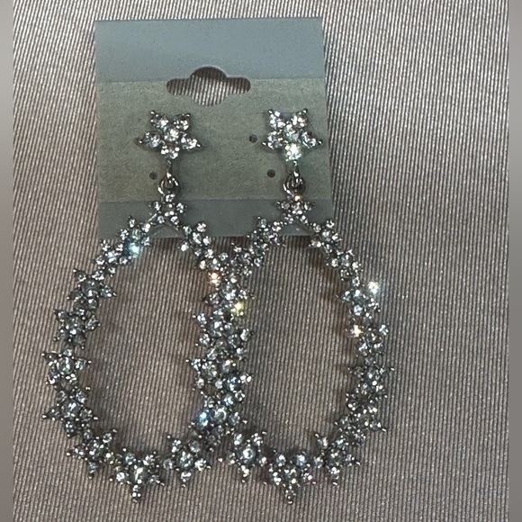 Dangle oval crystal silver post earrings brand new boutique beautiful in person - Picture 3 of 3